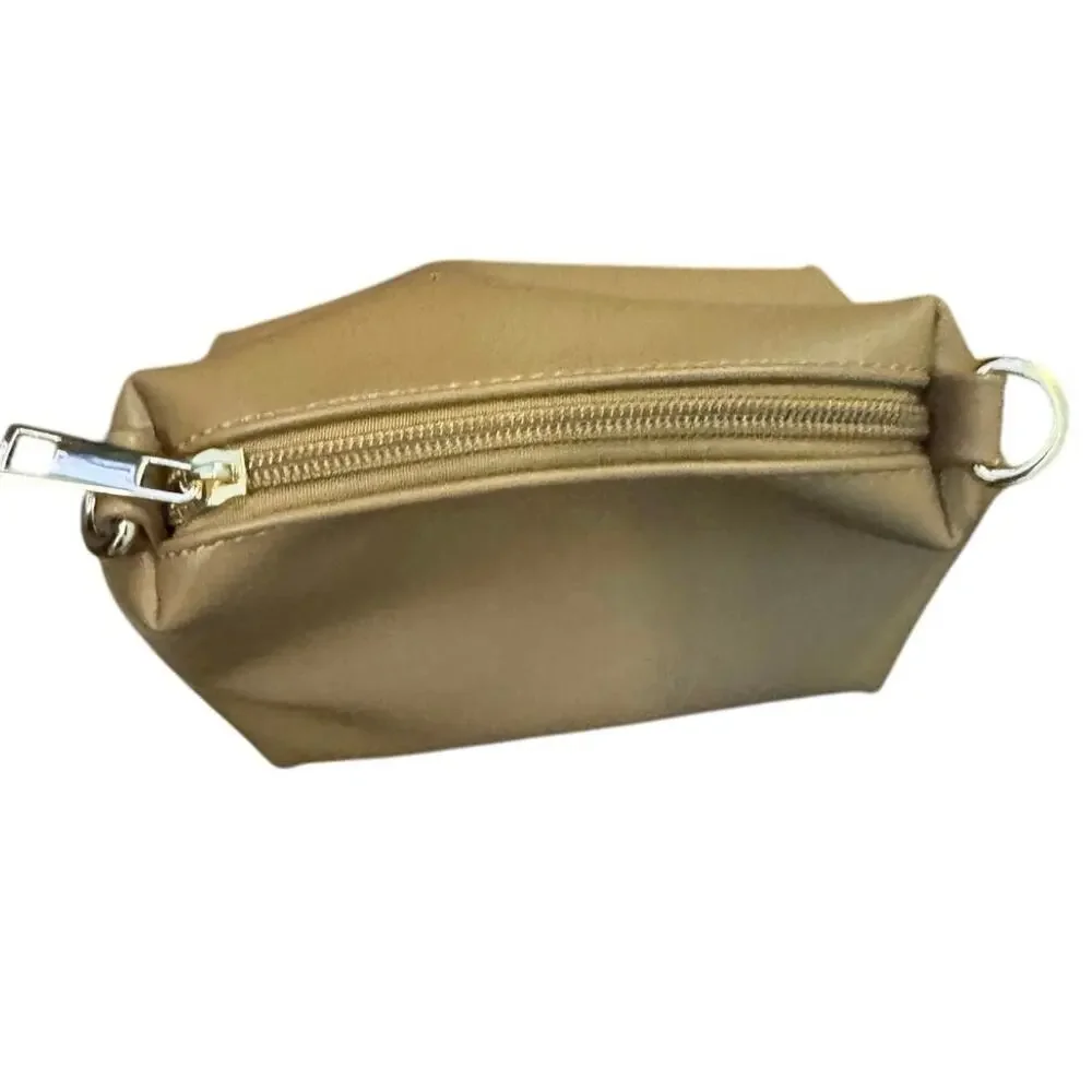 Anthropologie Women's Brown Solid Leather Classic Zip Cosmetic Pouch Bag